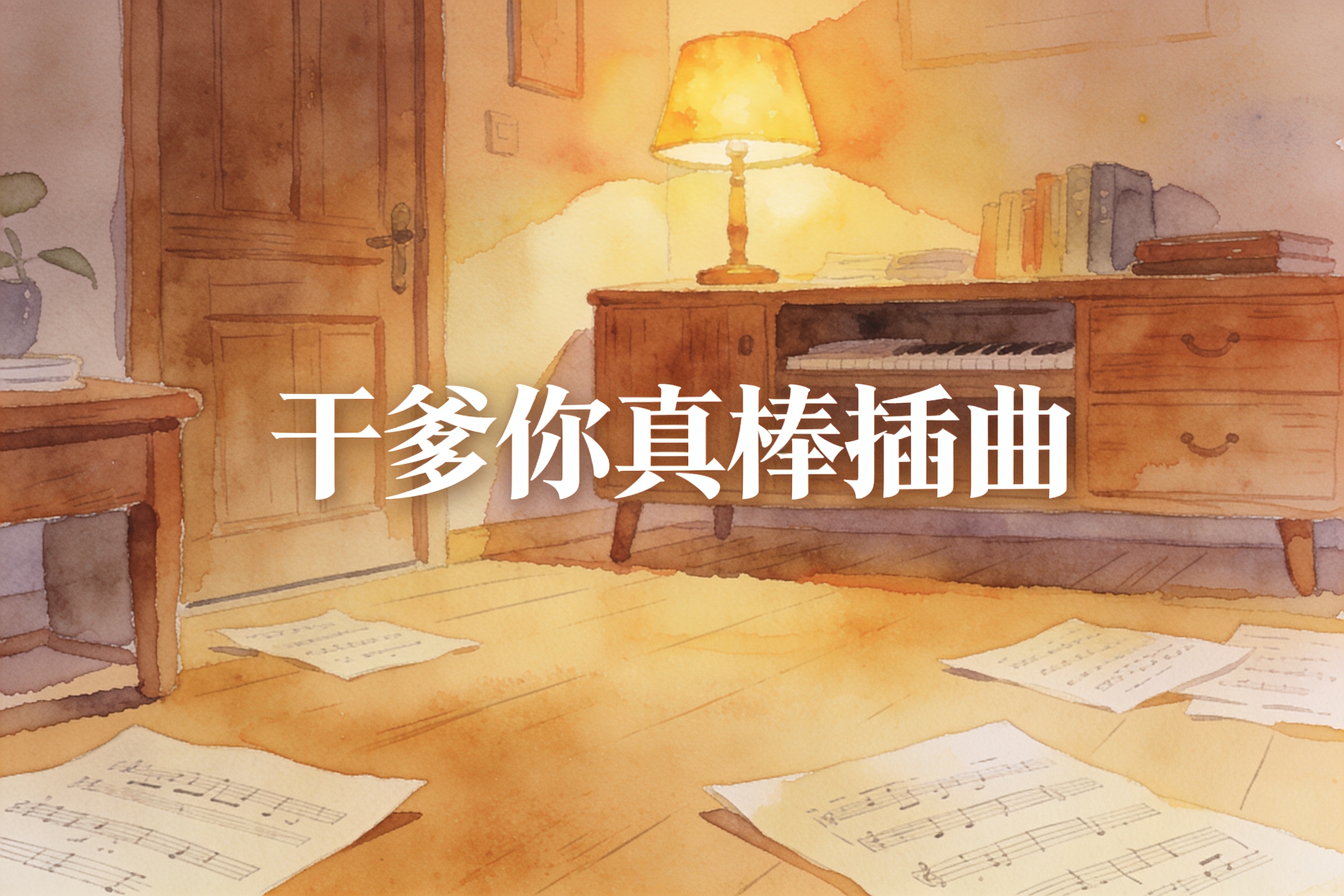 片尾曲封面设计，暖色调水彩风格插画
